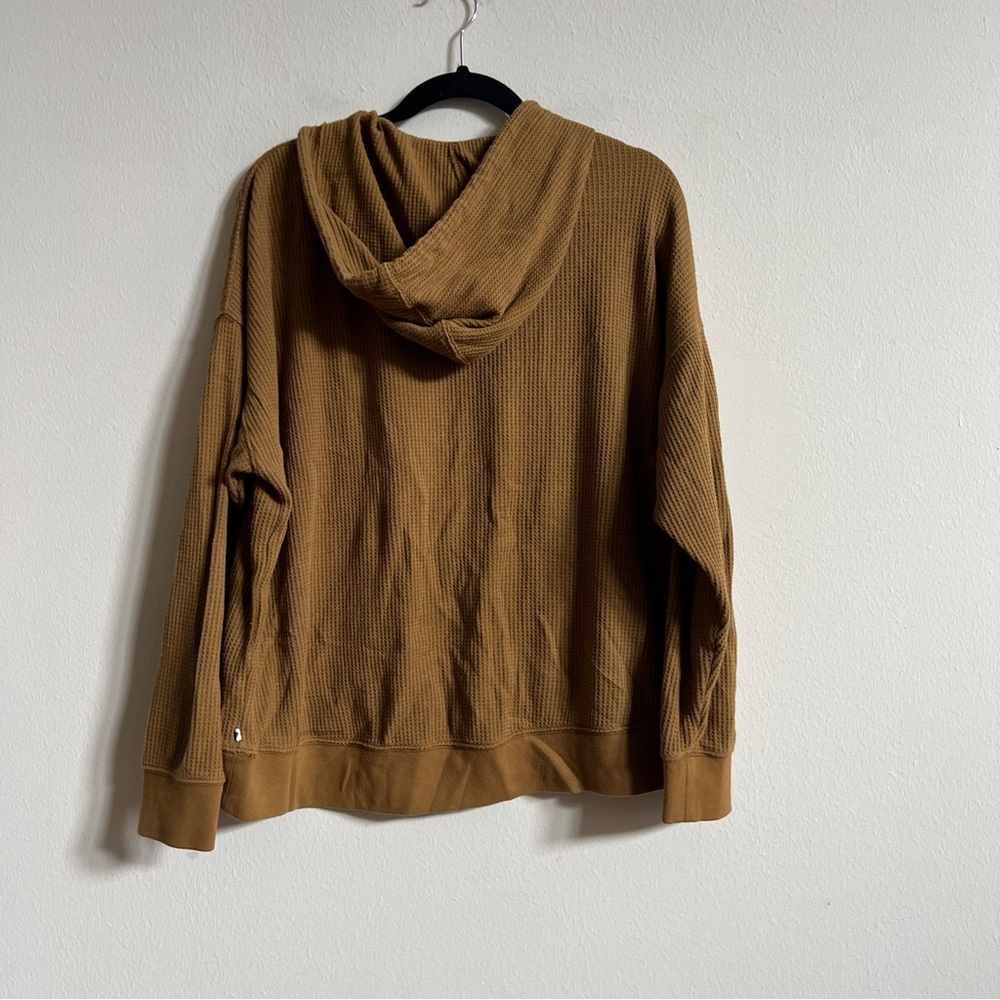 Aerie Cozy Waffle Hoodie Jogger Coord Sweat Set Brown Goldenrod Lounge - Picture 2 of 4